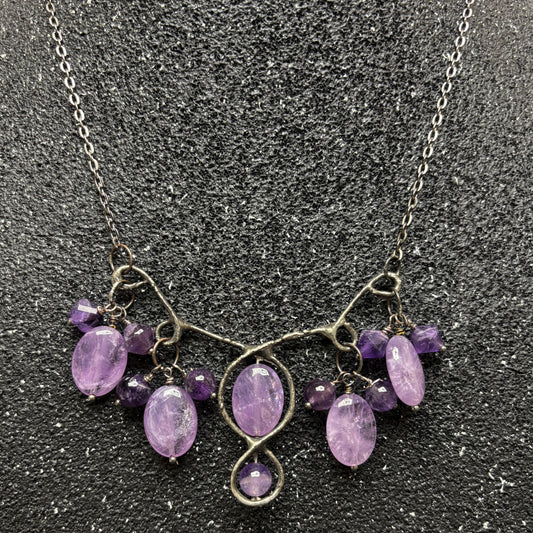 Soft Solder Sculptured Bar Necklace with Amethyst