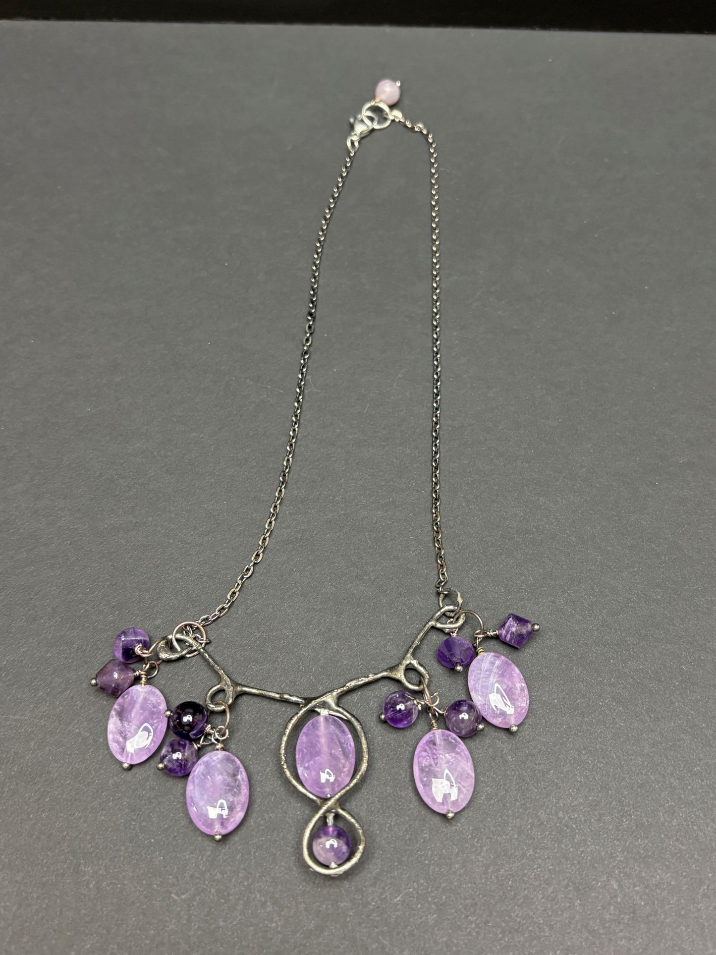 Soft Solder Sculptured Bar Necklace with Amethyst