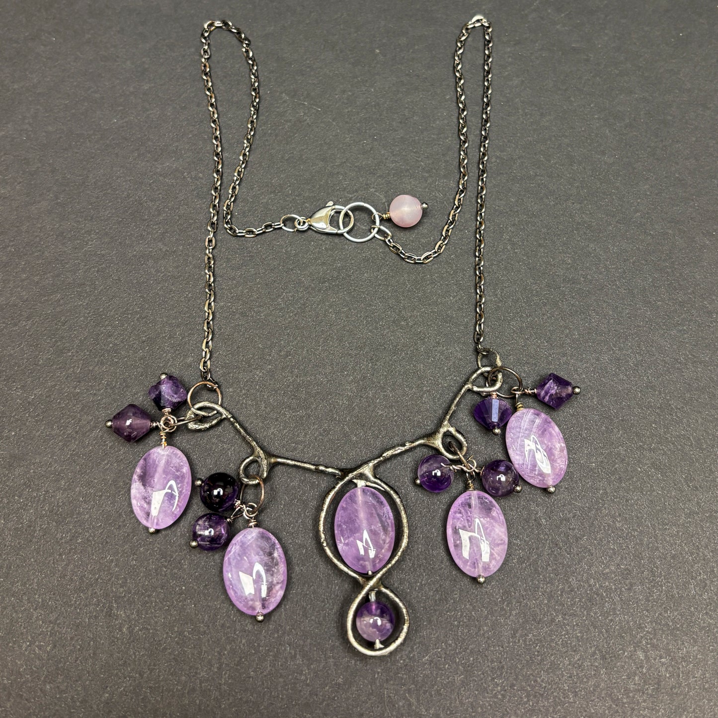 Soft Solder Sculptured Bar Necklace with Amethyst