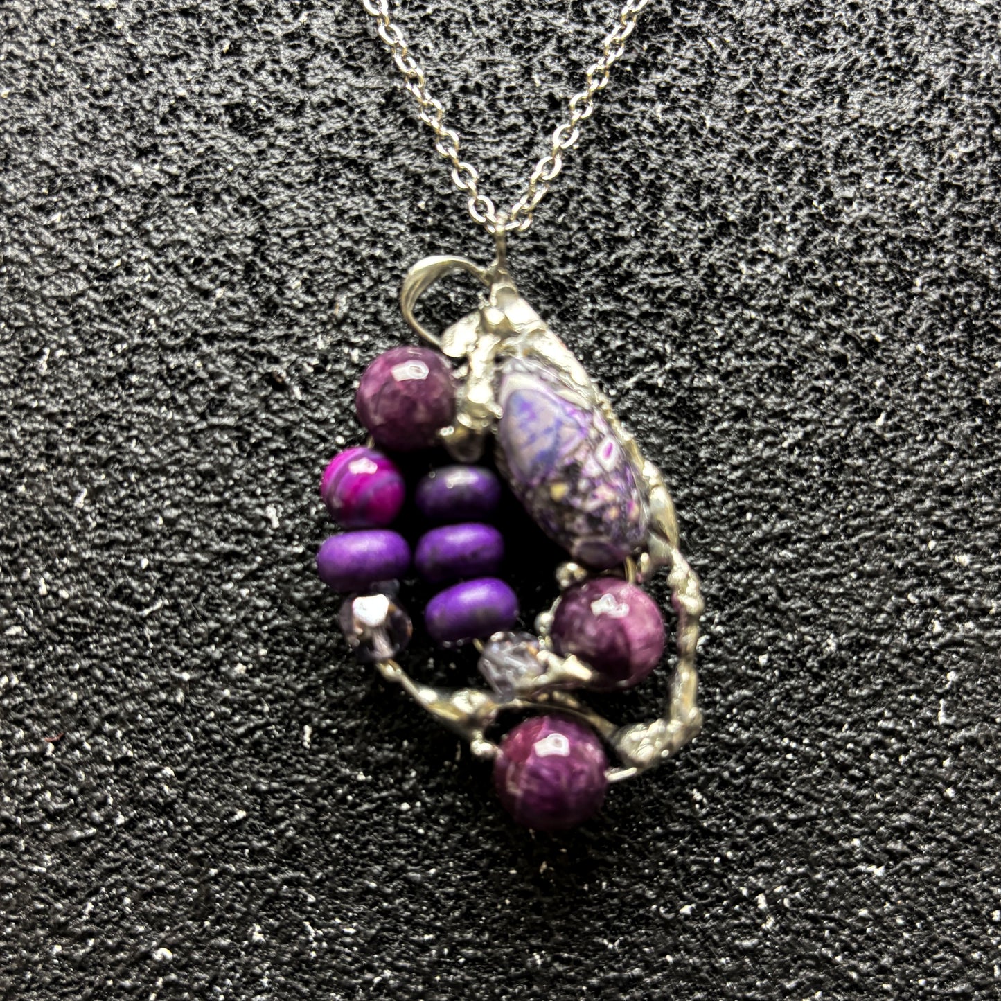 Soft Solder Purple Mania Mixed Bead Pendant on Chain
