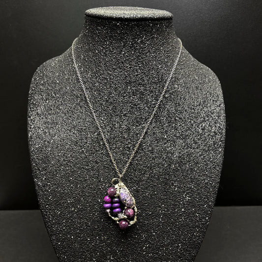 Soft Solder Purple Mania Mixed Bead Pendant on Chain