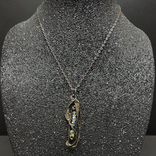 Soft Solder Oblong Czech Glass Pendant on Chain