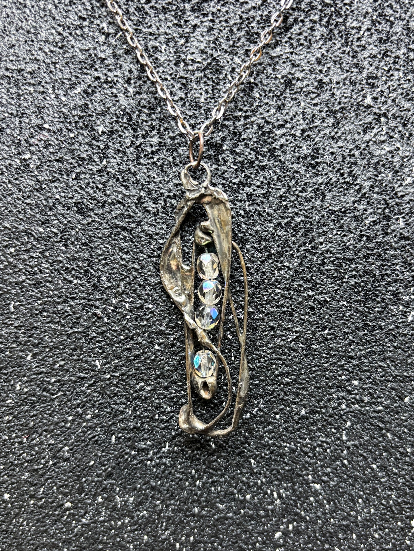 Soft Solder Oblong Czech Glass Pendant on Chain