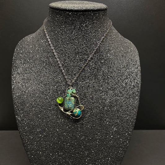 Soft Solder Mixed Gemstone Pendant on Chain
