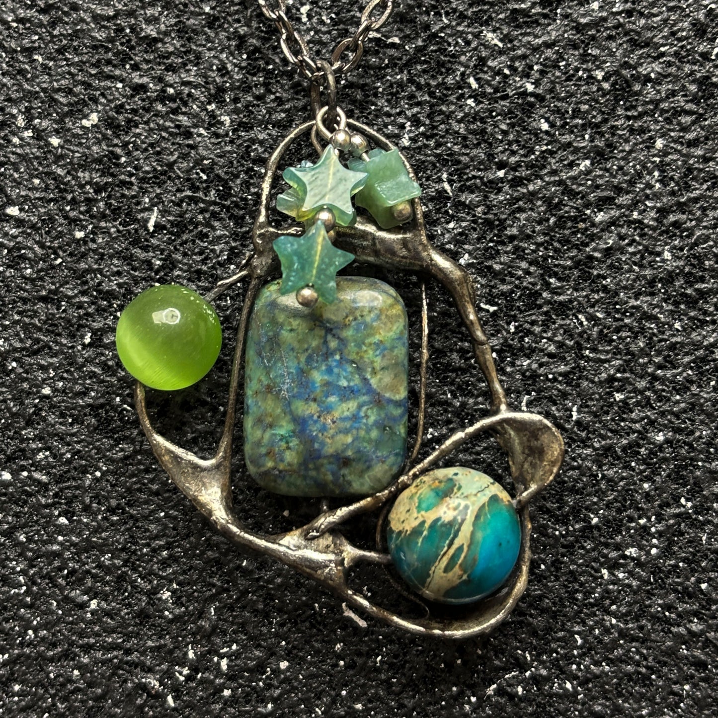 Soft Solder Mixed Gemstone Pendant on Chain