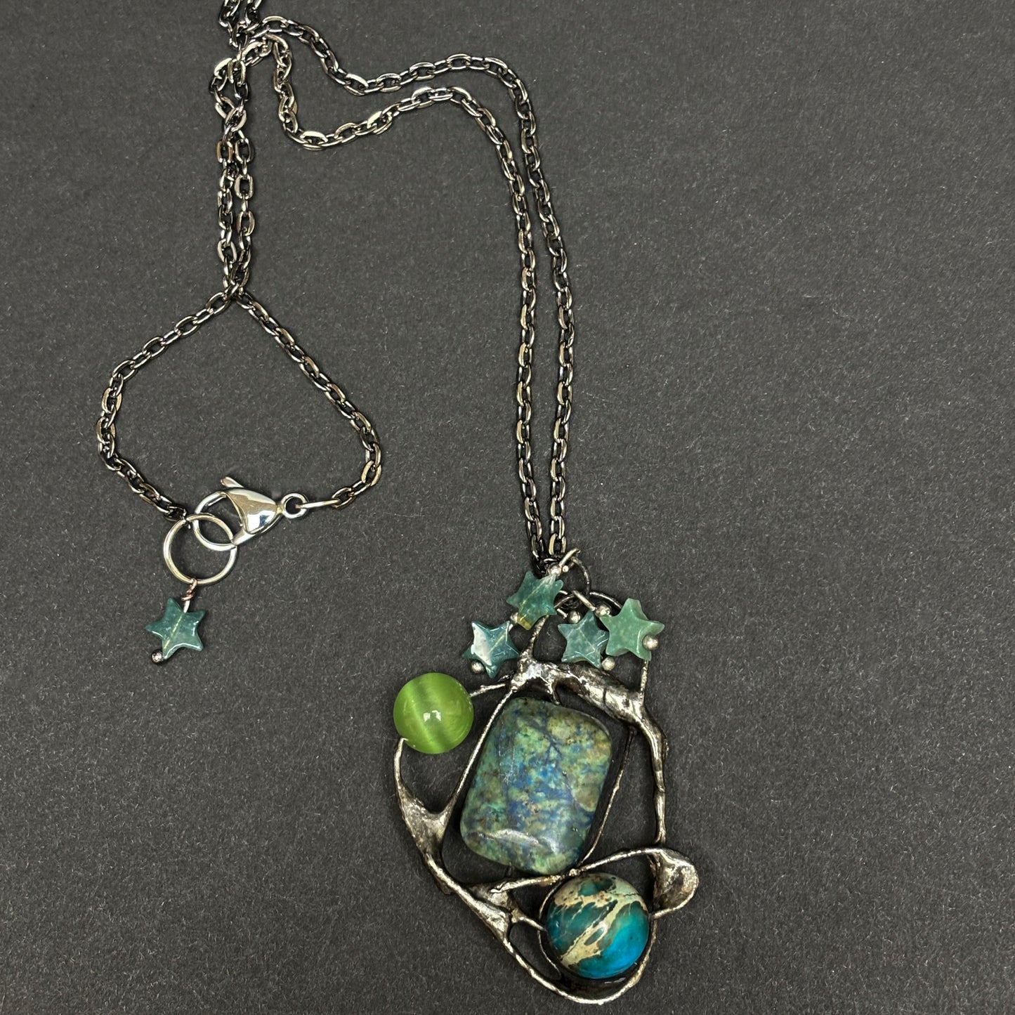 Soft Solder Mixed Gemstone Pendant on Chain