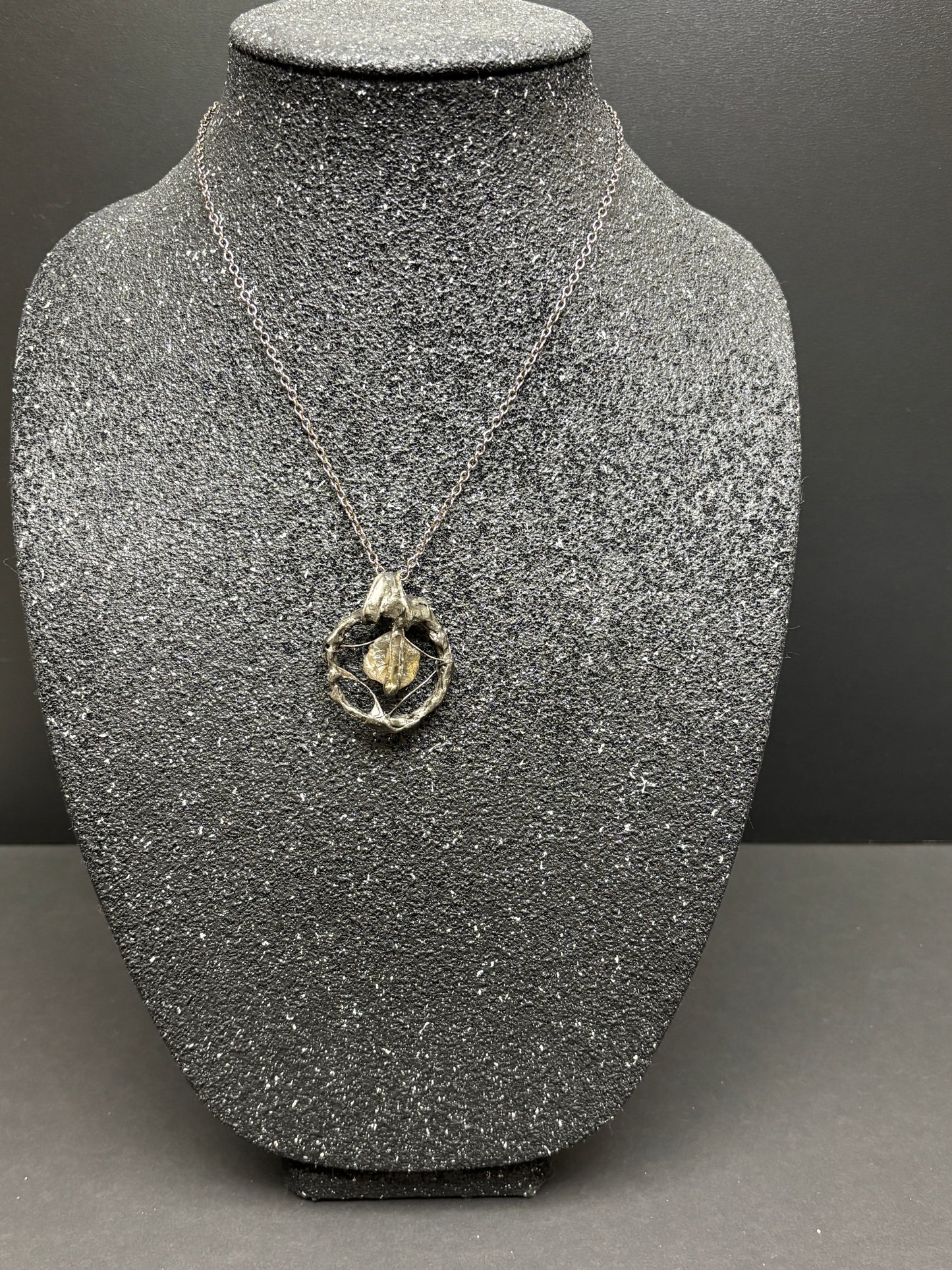Soft Solder Pendant with Rough Citrine Nugget on Chain