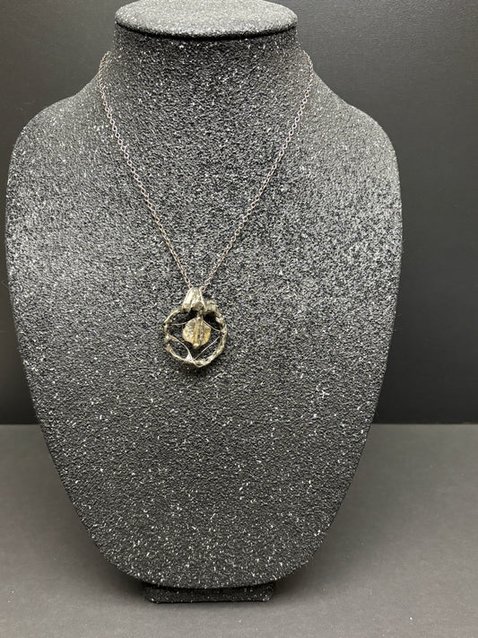 Soft Solder Pendant with Rough Citrine Nugget on Chain