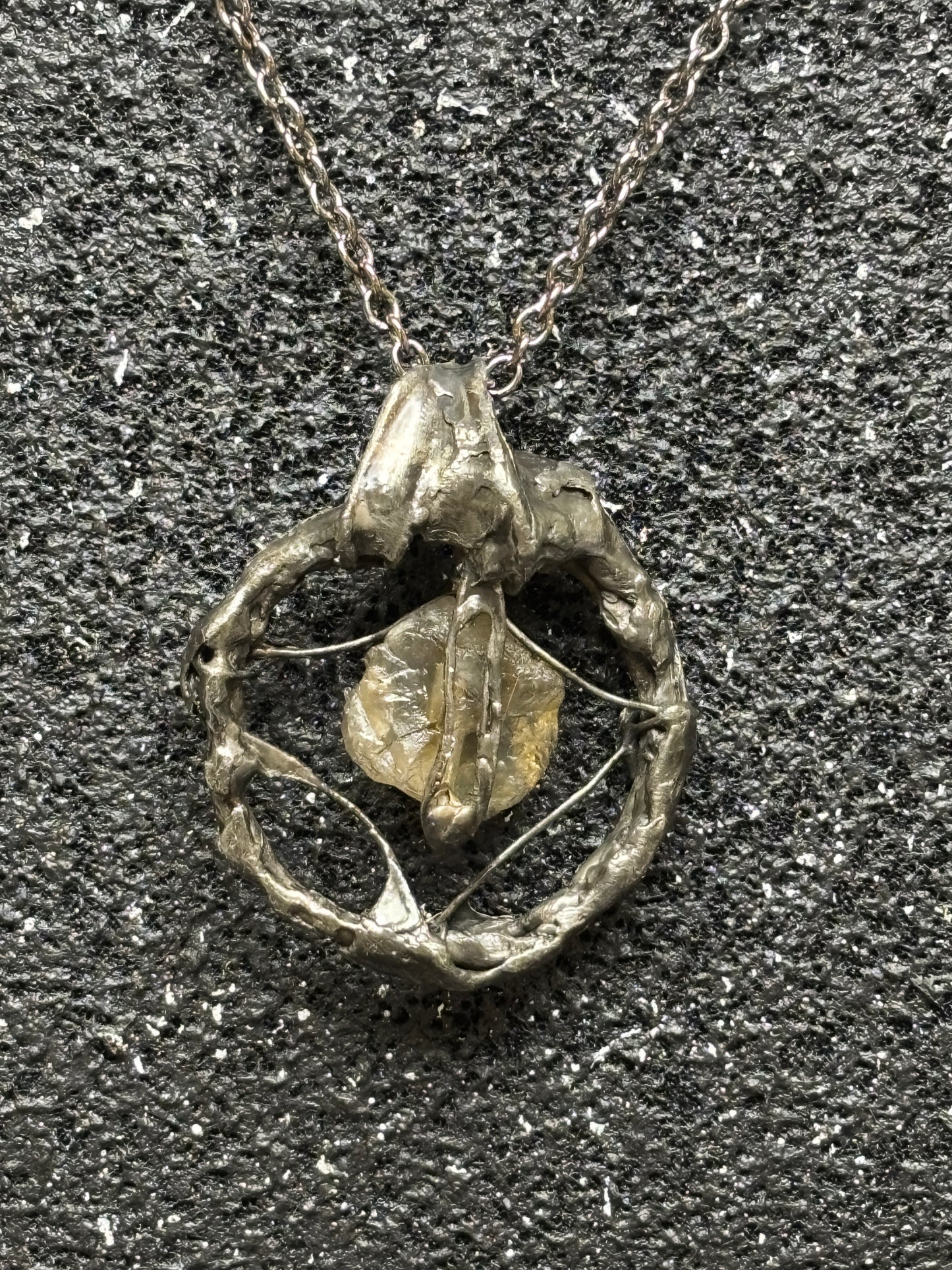 Soft Solder Pendant with Rough Citrine Nugget on Chain