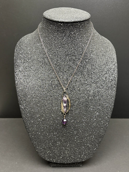 Soft Solder Oblong Chevron Amethyst Pendant on Chain