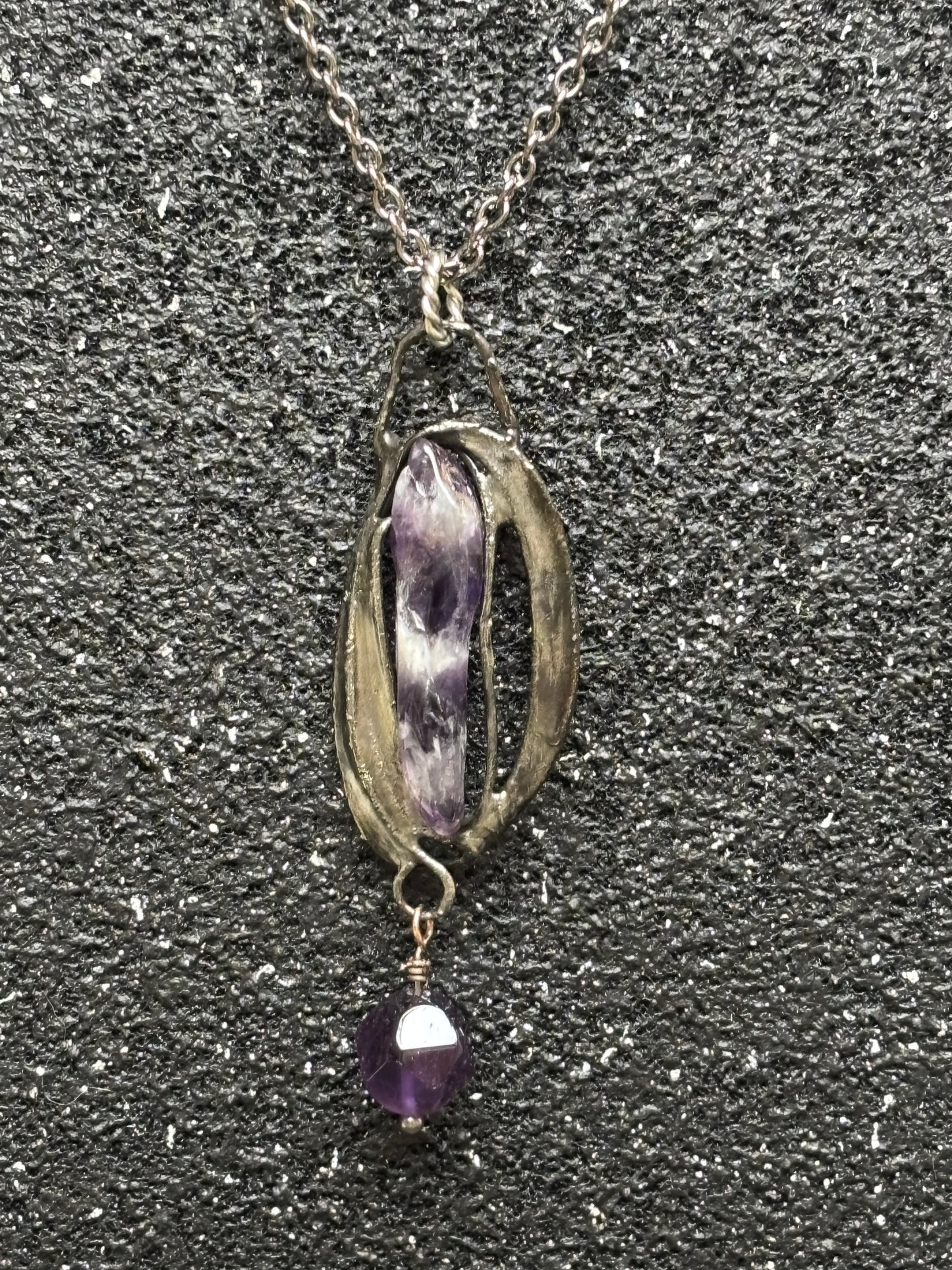 Soft Solder Oblong Chevron Amethyst Pendant on Chain