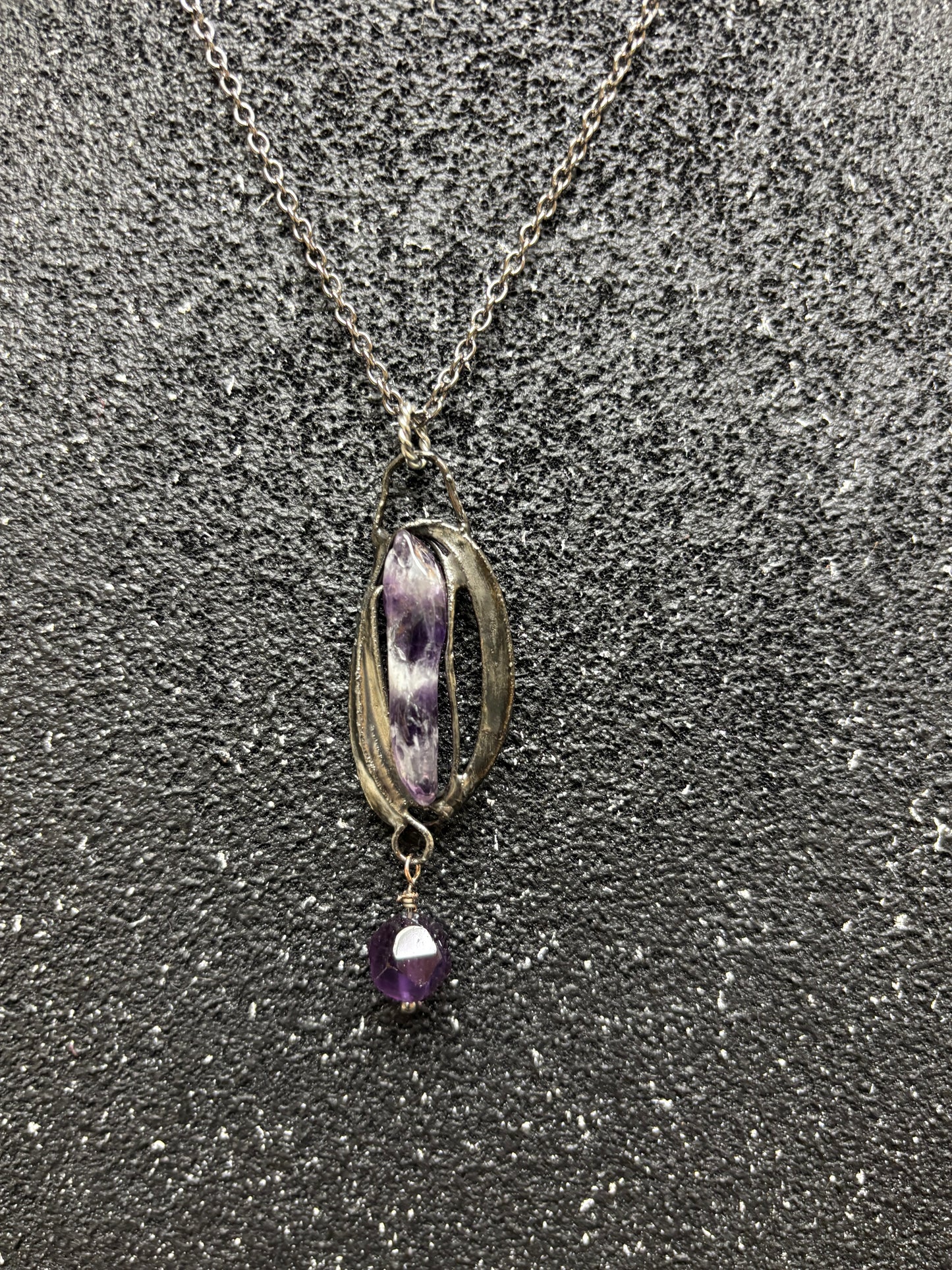 Soft Solder Oblong Chevron Amethyst Pendant on Chain