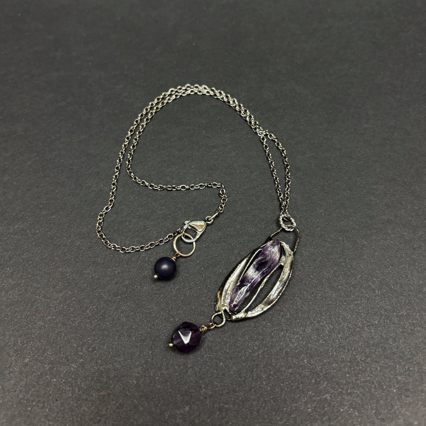 Soft Solder Oblong Chevron Amethyst Pendant on Chain