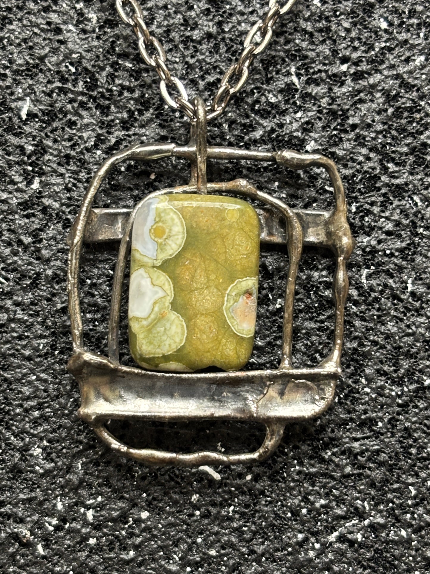 Soft Solder Rainforest Rhyolite Pendant on Chain