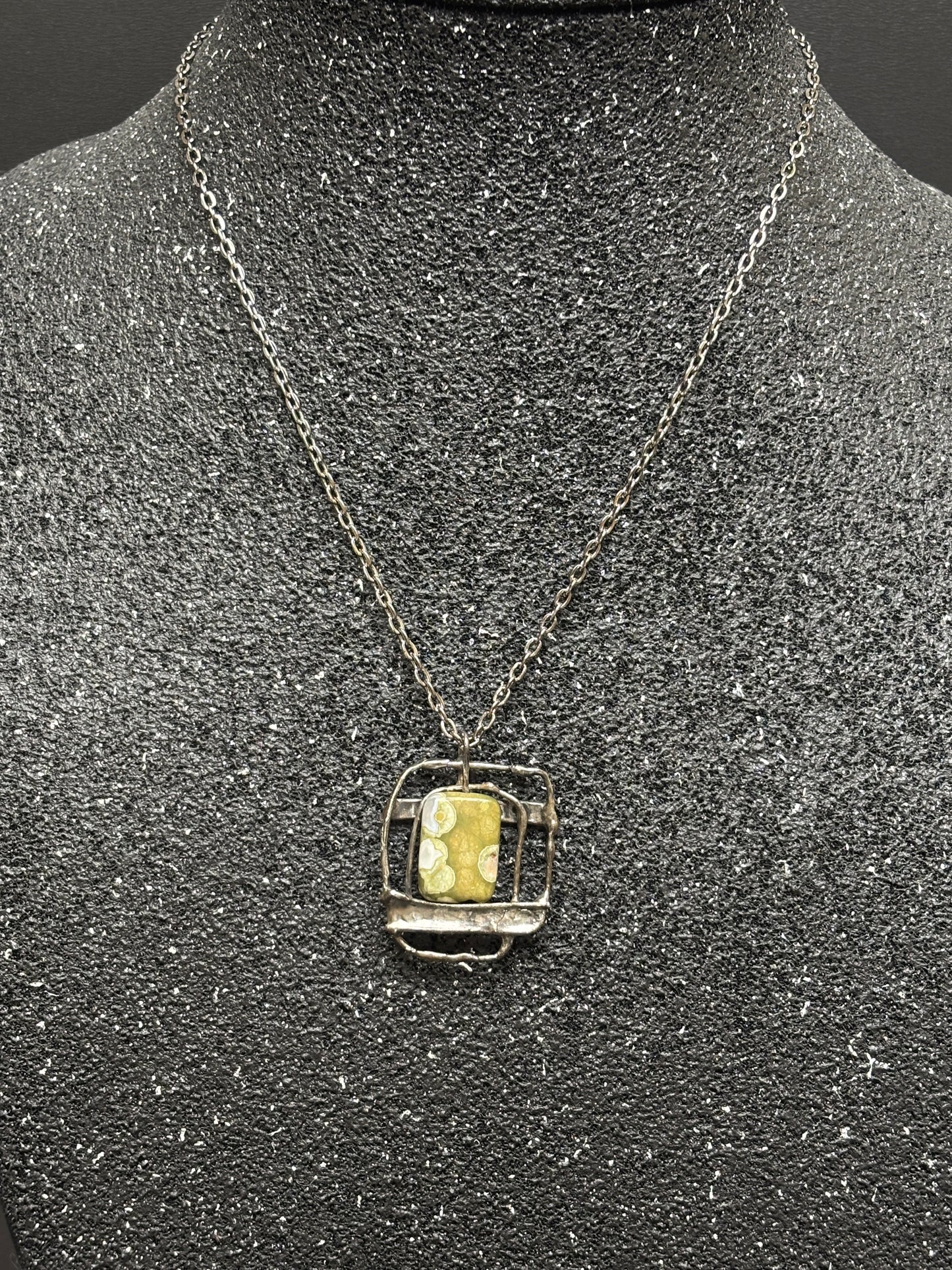 Soft Solder Rainforest Rhyolite Pendant on Chain