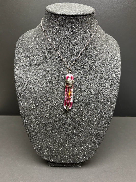 Soft Solder adorned Fused Glass Pendant on Chain