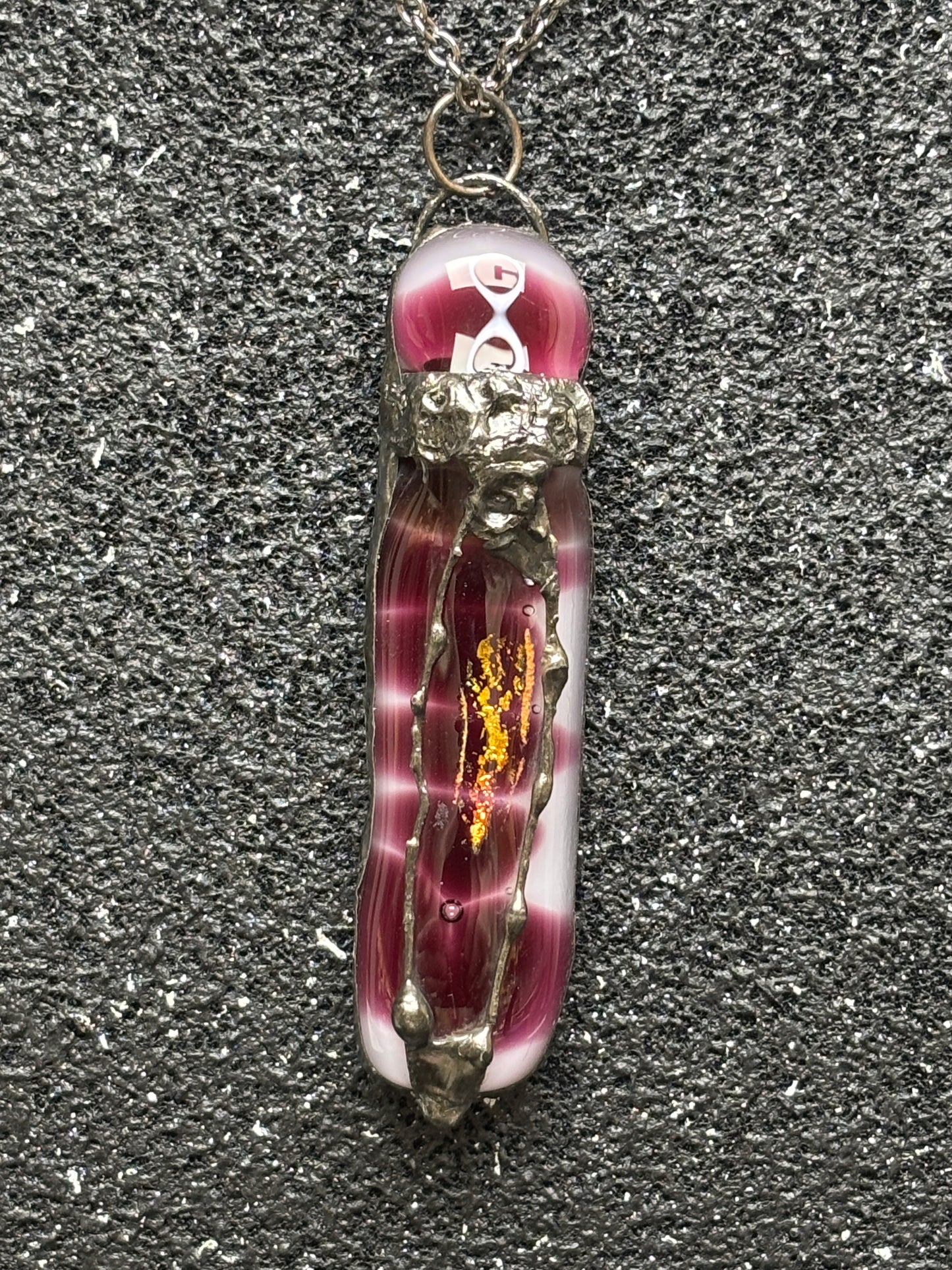 Soft Solder adorned Fused Glass Pendant on Chain