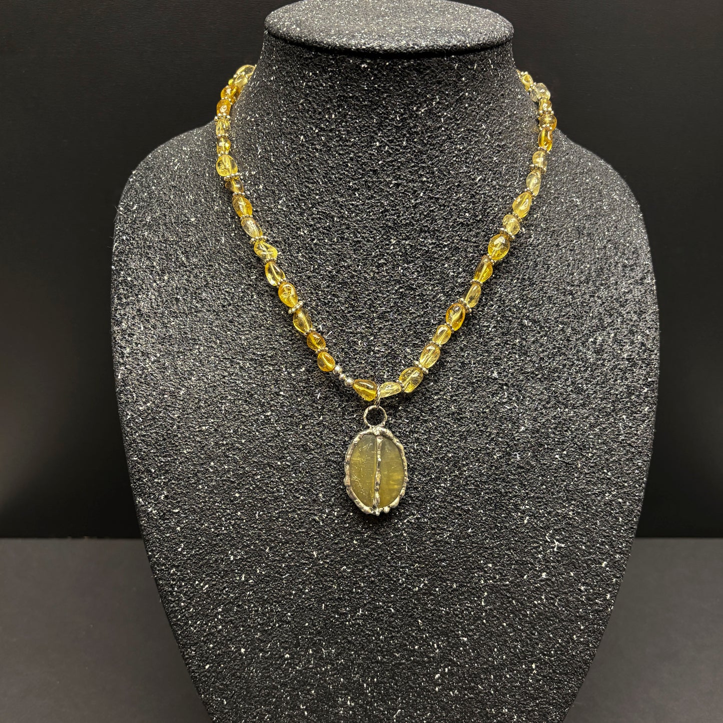 Soft Solder Citrine Pendant on Citrine Pebble Strand Necklace