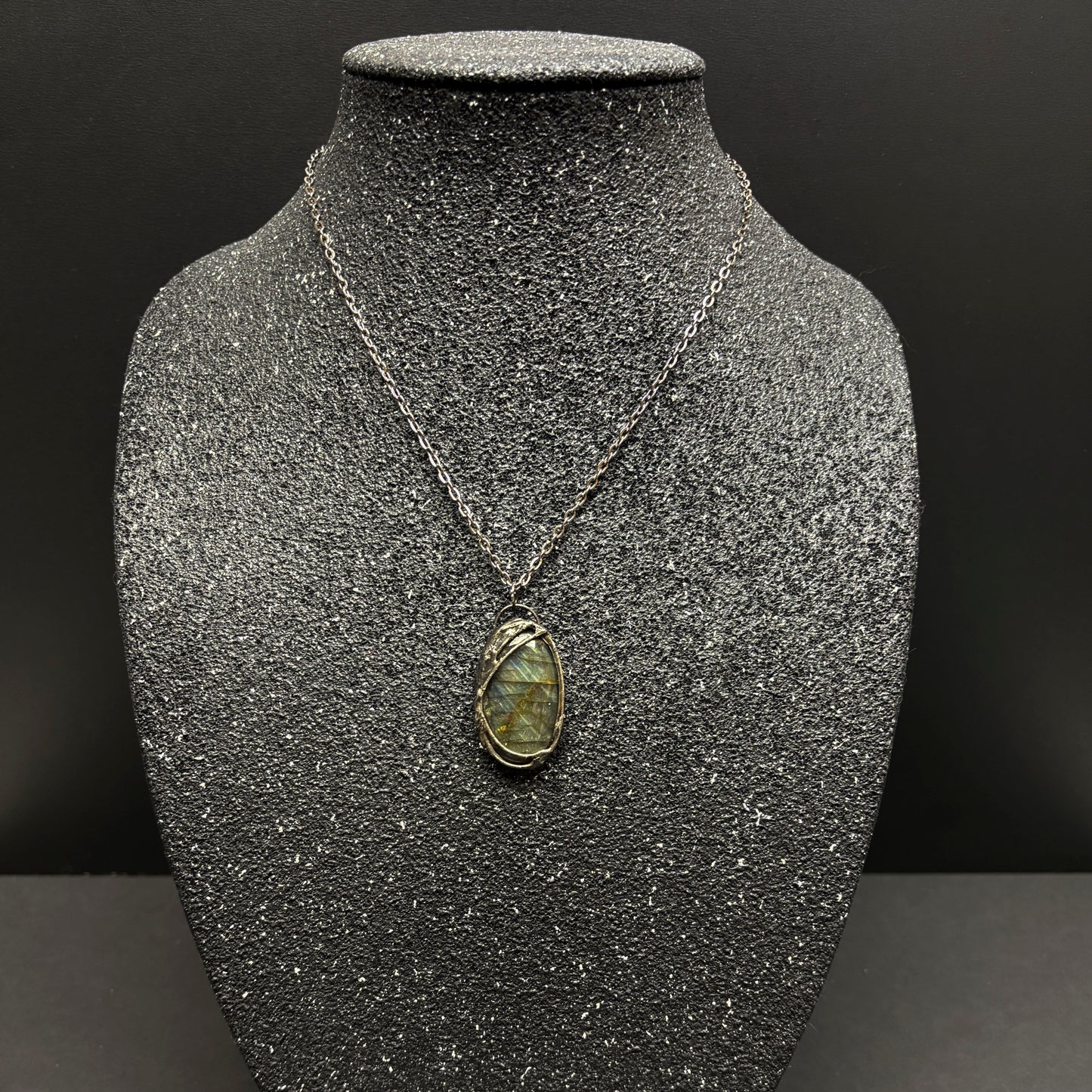 Soft Solder Oblong Labradorite Pendant on Chain