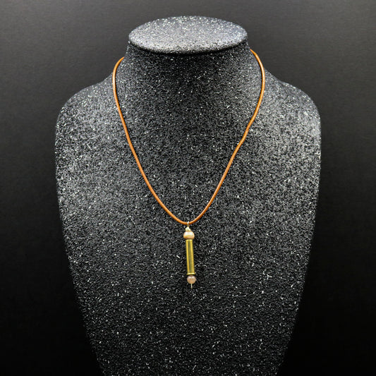 Hi-Caliber Brass Leather & Moonstone Necklace