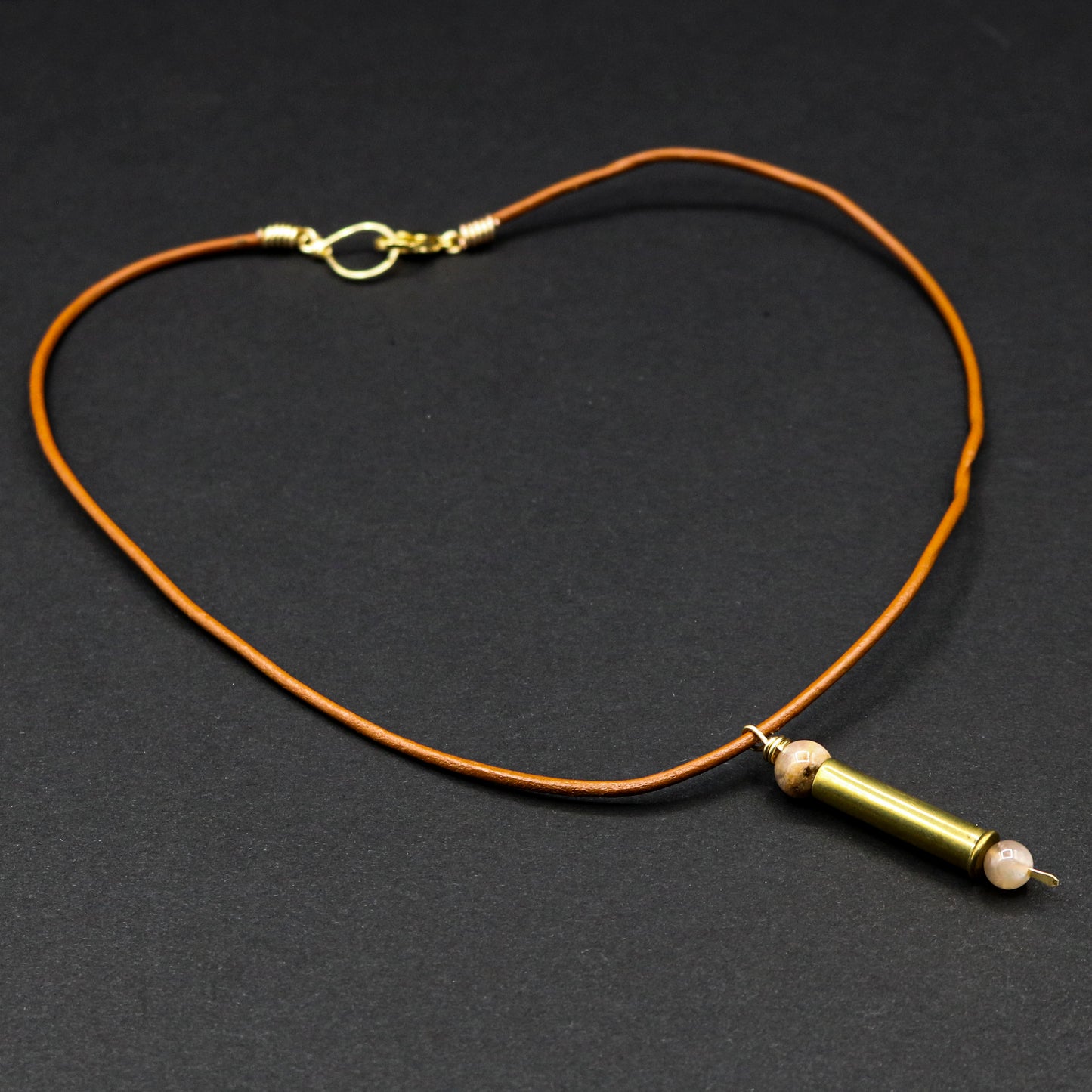 Hi-Caliber Brass Leather & Moonstone Necklace