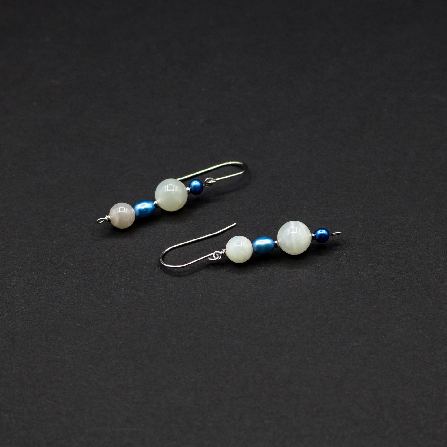 Moonstone & Blue Pearl Earrings