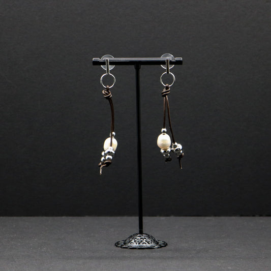 Leather & Pearl Earrings