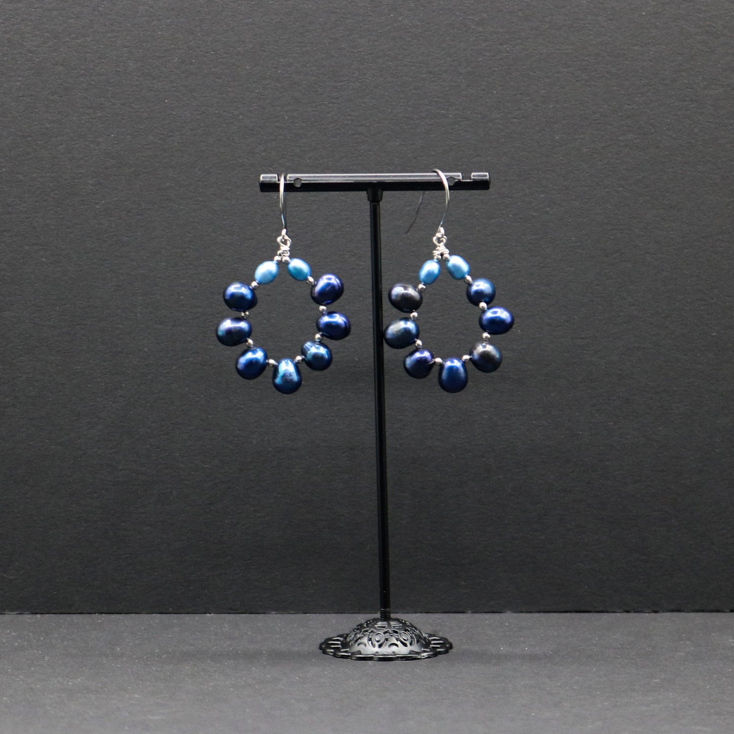 Blue Pearl Circle Earrings