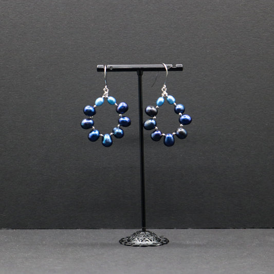 Blue Pearl Circle Earrings