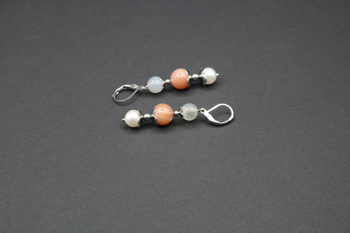 Moonstone & Pearl Dangle Earrings