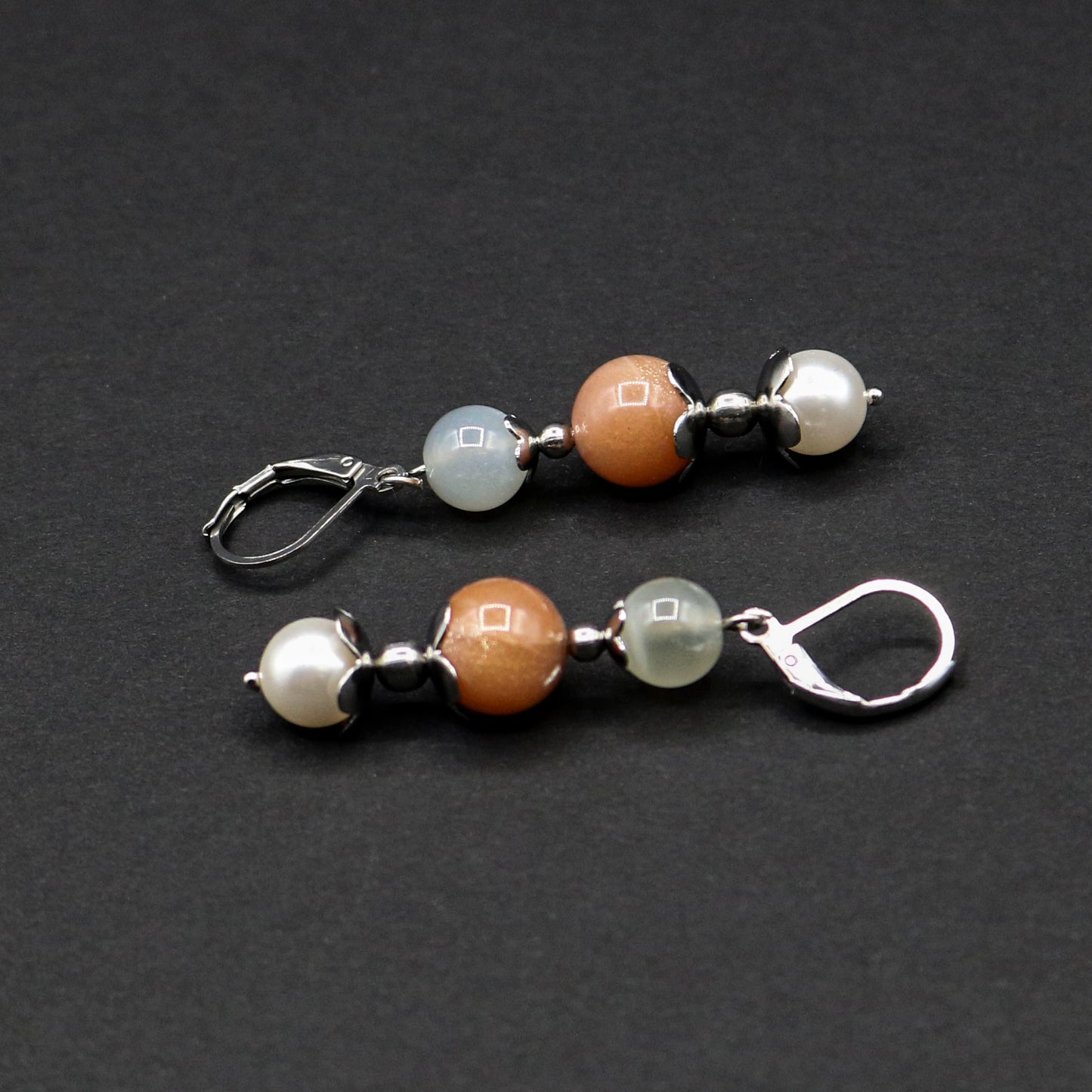 Moonstone & Pearl Dangle Earrings